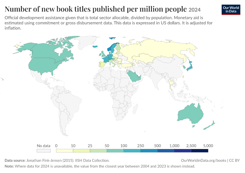 A thumbnail of the "Number of new book titles published per million people" chart