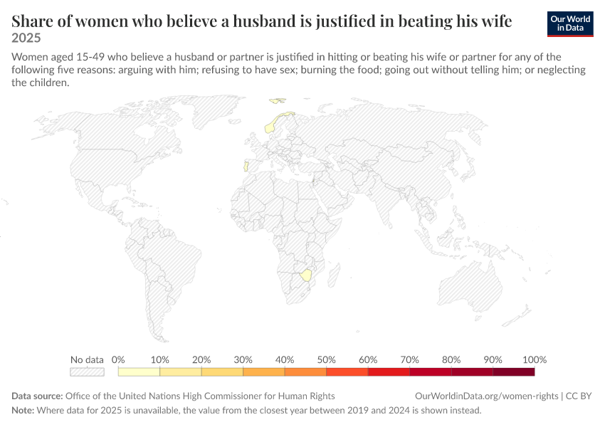 A thumbnail of the "Share of women who believe a husband is justified in beating his wife" chart